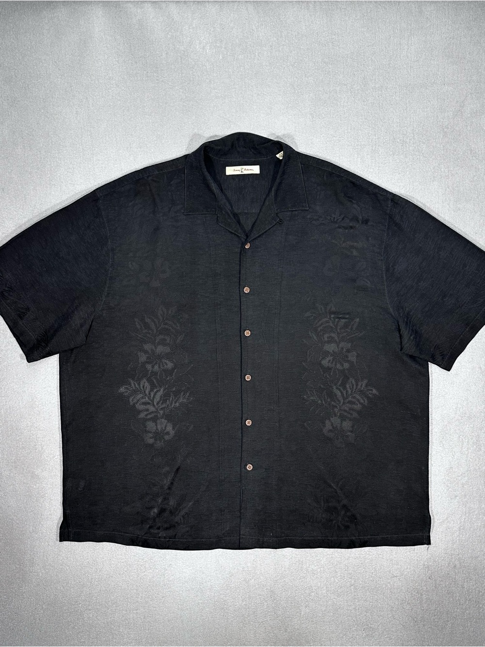 Men’s Tommy Bahama 100% Silk Shirt 3XB Black Floral Jacquard Camp Aloha